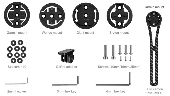 Support de guidon TTA-C Carbon Aero pour Garmin/Wahoo/Bryton/Giant/GoPro