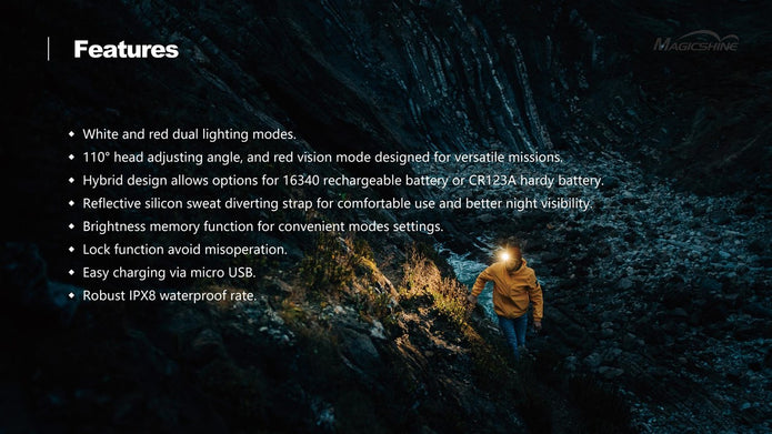 Lampe frontale MOH 25, 500 lumens, lumière blanche et rouge